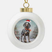 Bluetick Coonhound Hond in Sneeuw Kerstmis Keramische Bal Ornament (Voorkant)