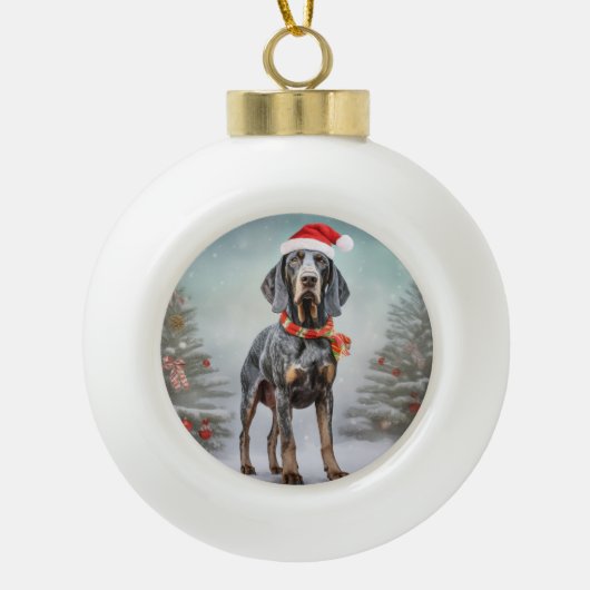 Bluetick Coonhound Hond in Sneeuw Kerstmis Keramische Bal Ornament (Voorkant)