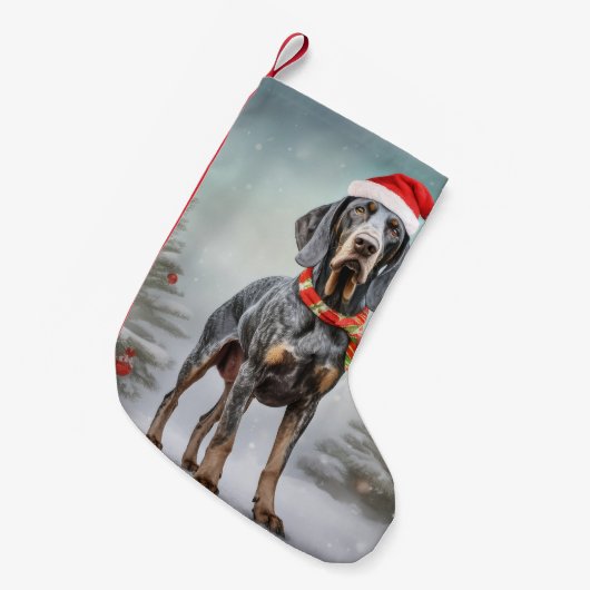 Bluetick Coonhound Hond in Sneeuw Kerstmis Kleine Kerstsok (Voorkant (Hangend))