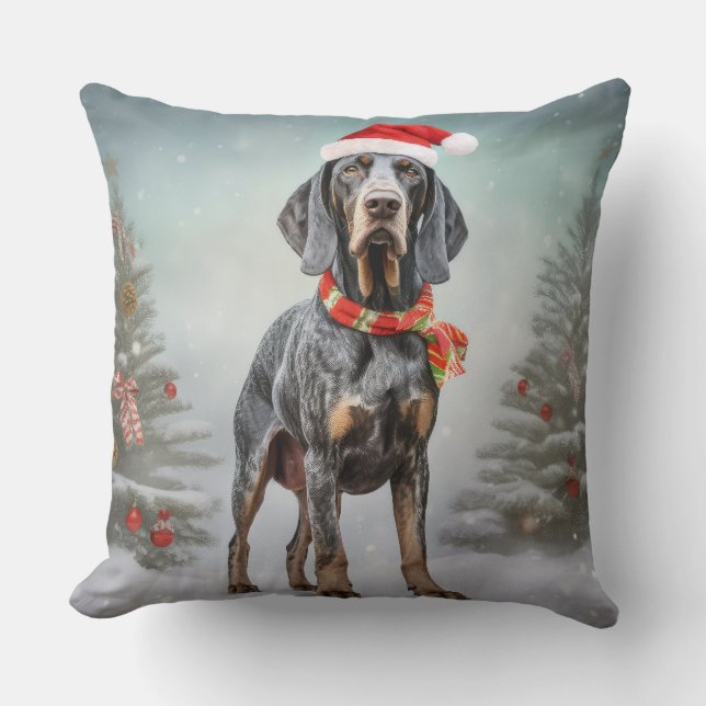 Bluetick Coonhound Hond in Sneeuw Kerstmis Kussen (Voorkant)