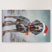 Bluetick Coonhound Hond in Sneeuw Kerstmis Legpuzzel (Horizontaal)