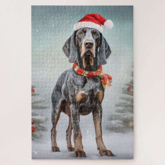 Bluetick Coonhound Hond in Sneeuw Kerstmis Legpuzzel (Verticaal)