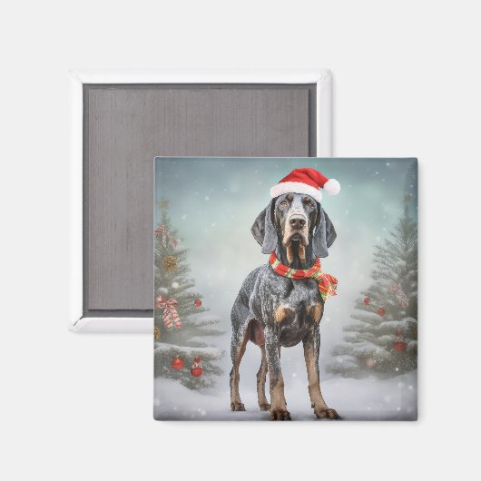 Bluetick Coonhound Hond in Sneeuw Kerstmis Magneet (Voorkant / Achterkant)