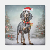 Bluetick Coonhound Hond in Sneeuw Kerstmis Magneet (Voorkant)