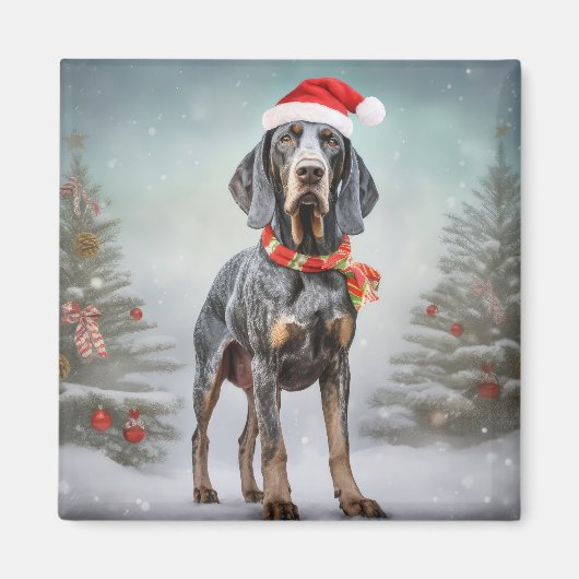 Bluetick Coonhound Hond in Sneeuw Kerstmis Magneet (Voorkant)