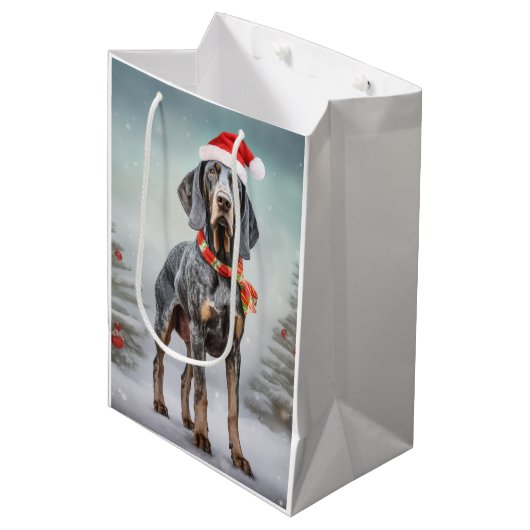 Bluetick Coonhound Hond in Sneeuw Kerstmis Medium Cadeauzakje (Voorkant Gekanteld)