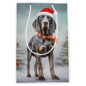Bluetick Coonhound Hond in Sneeuw Kerstmis Medium Cadeauzakje (Voorkant)