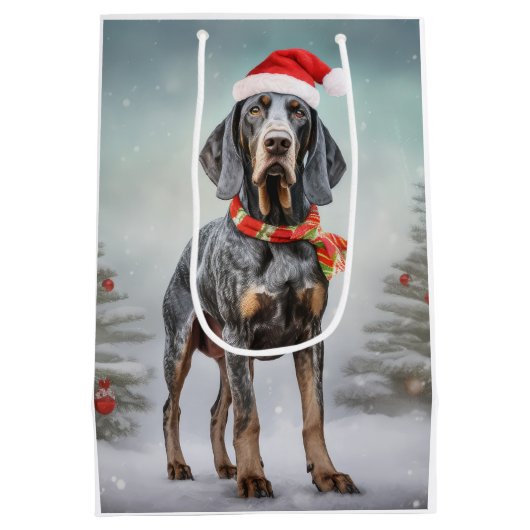 Bluetick Coonhound Hond in Sneeuw Kerstmis Medium Cadeauzakje (Achterkant)