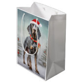 Bluetick Coonhound Hond in Sneeuw Kerstmis Medium Cadeauzakje (Achterkant Gekanteld)
