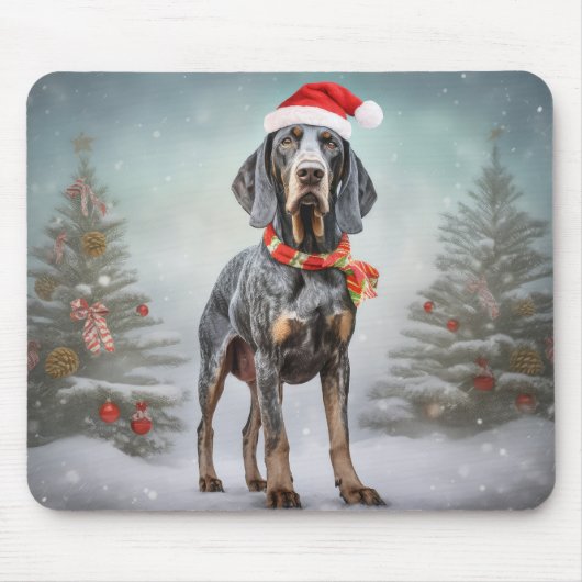 Bluetick Coonhound Hond in Sneeuw Kerstmis Muismat (Voorkant)