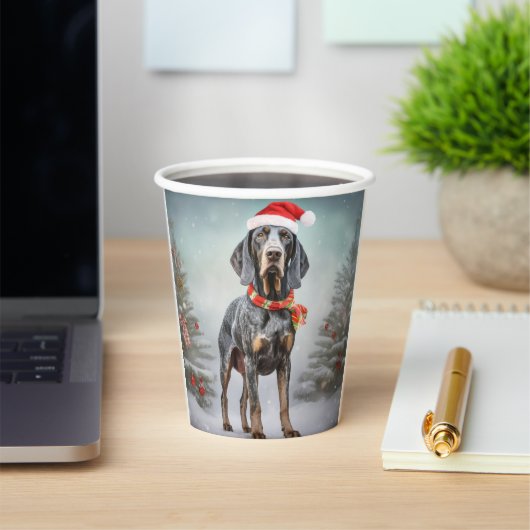 Bluetick Coonhound Hond in Sneeuw Kerstmis Papieren Bekers (Insitu)