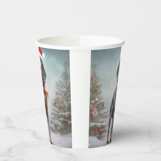 Bluetick Coonhound Hond in Sneeuw Kerstmis Papieren Bekers (Links)