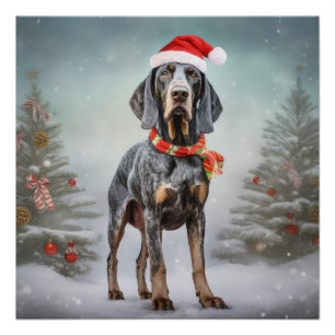 Bluetick Coonhound Hond in Sneeuw Kerstmis Perfect Poster