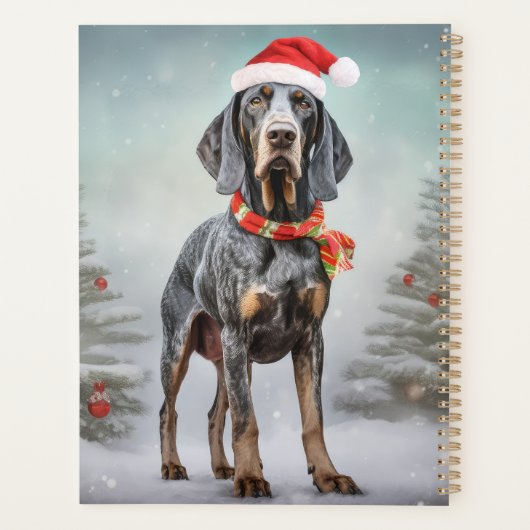 Bluetick Coonhound Hond in Sneeuw Kerstmis Planner (Achterkant)