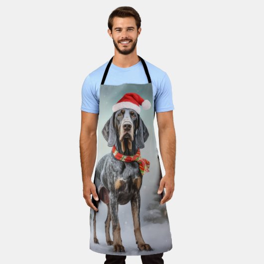 Bluetick Coonhound Hond in Sneeuw Kerstmis Schort (Gedragen)