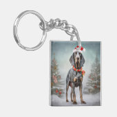 Bluetick Coonhound Hond in Sneeuw Kerstmis Sleutelhanger (Voorkant Links)