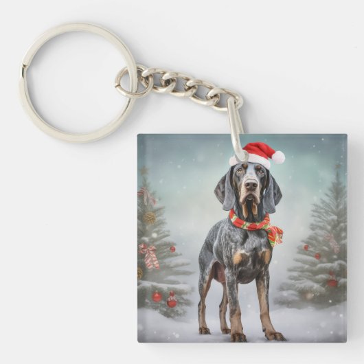 Bluetick Coonhound Hond in Sneeuw Kerstmis Sleutelhanger (Voorkant)