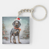 Bluetick Coonhound Hond in Sneeuw Kerstmis Sleutelhanger (Achterkant)