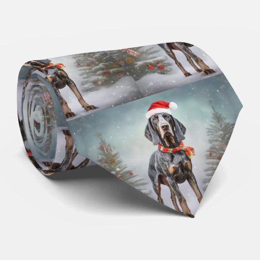 Bluetick Coonhound Hond in Sneeuw Kerstmis Stropdas (Opgerold)