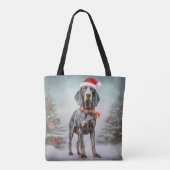 Bluetick Coonhound Hond in Sneeuw Kerstmis Tote Bag (Achterkant)
