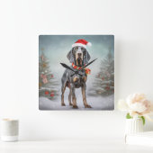 Bluetick Coonhound Hond in Sneeuw Kerstmis Vierkante Klok (Huis)