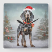 Bluetick Coonhound Hond in Sneeuw Kerstmis Vierkante Klok (Voorkant)