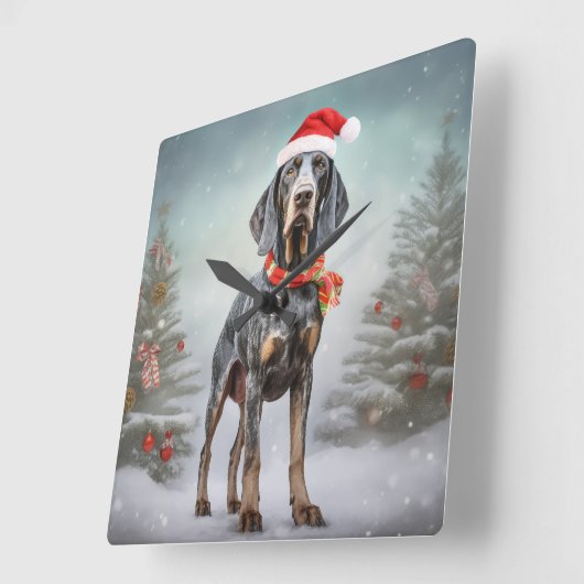 Bluetick Coonhound Hond in Sneeuw Kerstmis Vierkante Klok (Hoek)