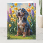 Bluetick Coonhound-hond lente bloemen schilderij Kaart (Voorkant)