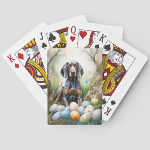 Bluetick Coonhound-hond met Pasen Eieren Vakantie  Pokerkaarten