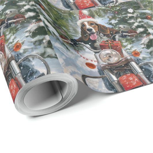 Bluetick Coonhound Hond Rijden Motorfiets Kerstmis Cadeaupapier (Rol Hoek)