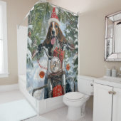 Bluetick Coonhound Hond Rijden Motorfiets Kerstmis Douchegordijn (In situ)