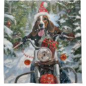 Bluetick Coonhound Hond Rijden Motorfiets Kerstmis Douchegordijn (Voorkant)