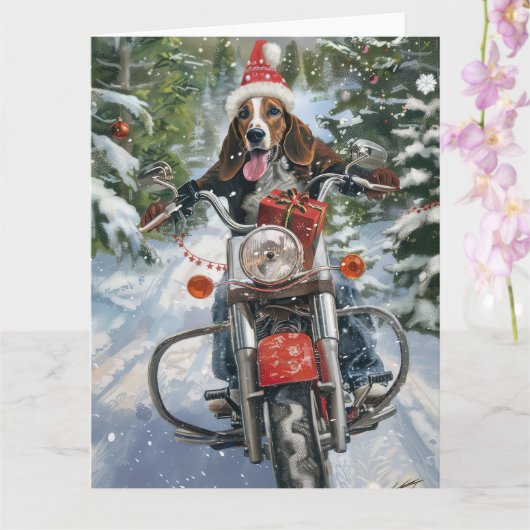 Bluetick Coonhound Hond Rijden Motorfiets Kerstmis Kaart (Orchidee)