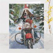 Bluetick Coonhound Hond Rijden Motorfiets Kerstmis Kaart (Gele Bloem)