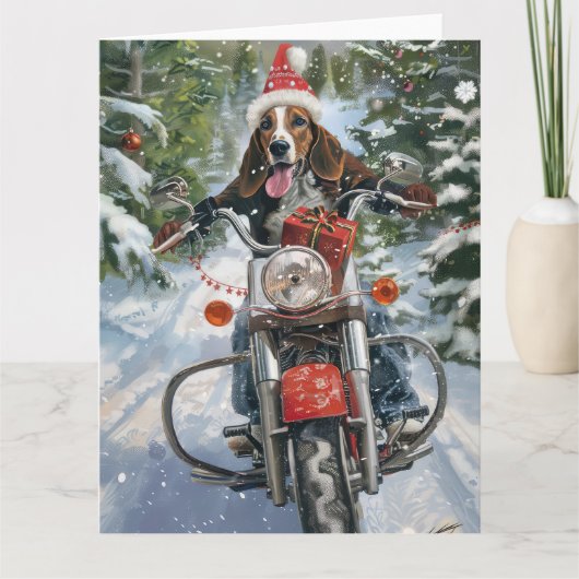 Bluetick Coonhound Hond Rijden Motorfiets Kerstmis Kaart (Voorkant)