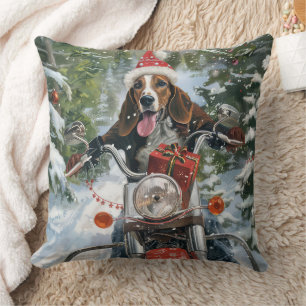 Bluetick Coonhound Hond Rijden Motorfiets Kerstmis Kussen