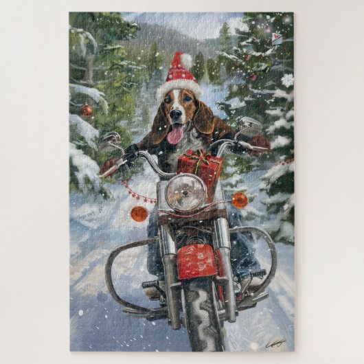 Bluetick Coonhound Hond Rijden Motorfiets Kerstmis Legpuzzel (Verticaal)