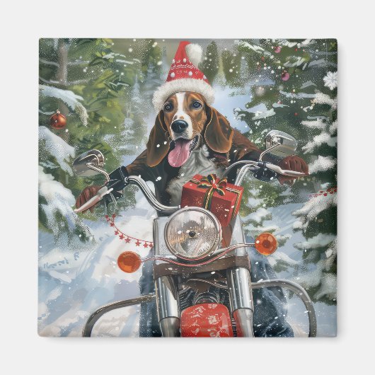 Bluetick Coonhound Hond Rijden Motorfiets Kerstmis Magneet (Voorkant)