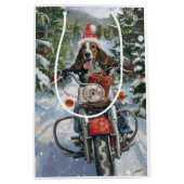 Bluetick Coonhound Hond Rijden Motorfiets Kerstmis Medium Cadeauzakje (Voorkant)
