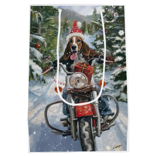 Bluetick Coonhound Hond Rijden Motorfiets Kerstmis Medium Cadeauzakje (Achterkant)