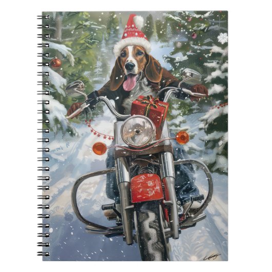 Bluetick Coonhound Hond Rijden Motorfiets Kerstmis Notitieboek (Voorkant)