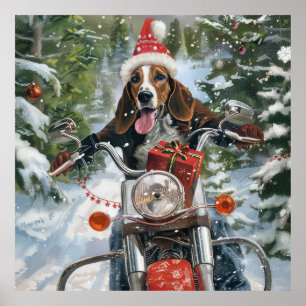 Bluetick Coonhound Hond Rijden Motorfiets Kerstmis Poster