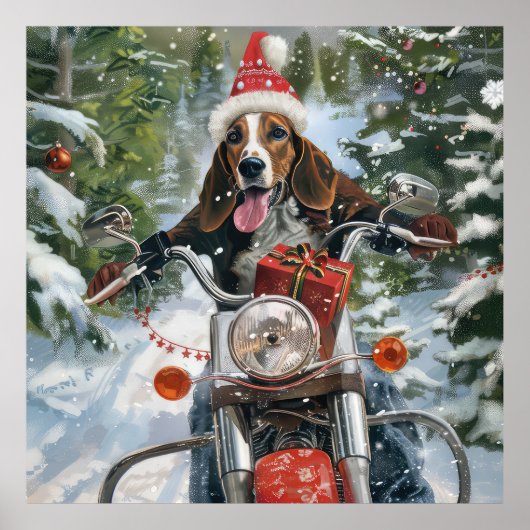 Bluetick Coonhound Hond Rijden Motorfiets Kerstmis Poster (Voorkant)