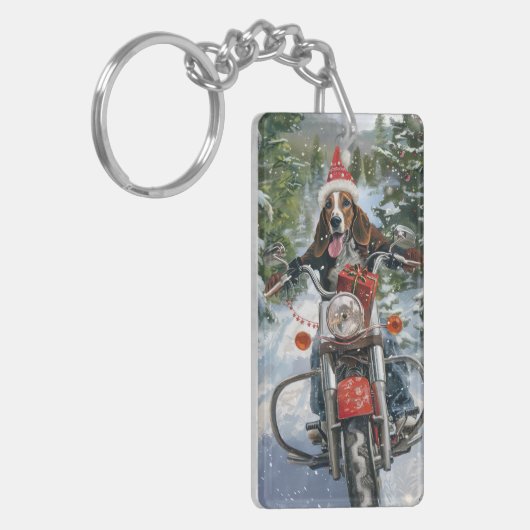 Bluetick Coonhound Hond Rijden Motorfiets Kerstmis Sleutelhanger (Voorkant Links)