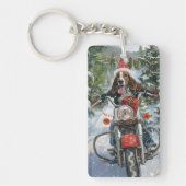 Bluetick Coonhound Hond Rijden Motorfiets Kerstmis Sleutelhanger (Voorkant)