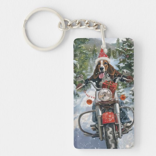 Bluetick Coonhound Hond Rijden Motorfiets Kerstmis Sleutelhanger (Voorkant)
