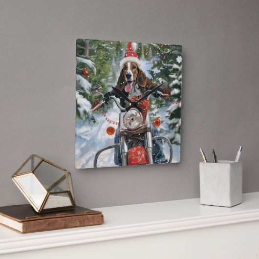 Bluetick Coonhound Hond Rijden Motorfiets Kerstmis Vierkante Klok (Kantoor)