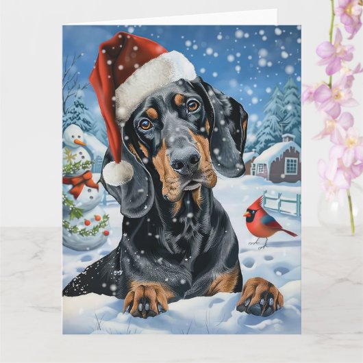 Bluetick Coonhound Hond Winter Wonderland Kerstmis Kaart (Orchidee)