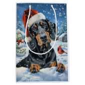 Bluetick Coonhound Hond Winter Wonderland Kerstmis Medium Cadeauzakje (Voorkant)