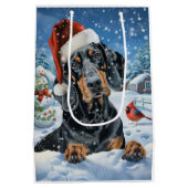 Bluetick Coonhound Hond Winter Wonderland Kerstmis Medium Cadeauzakje (Achterkant)